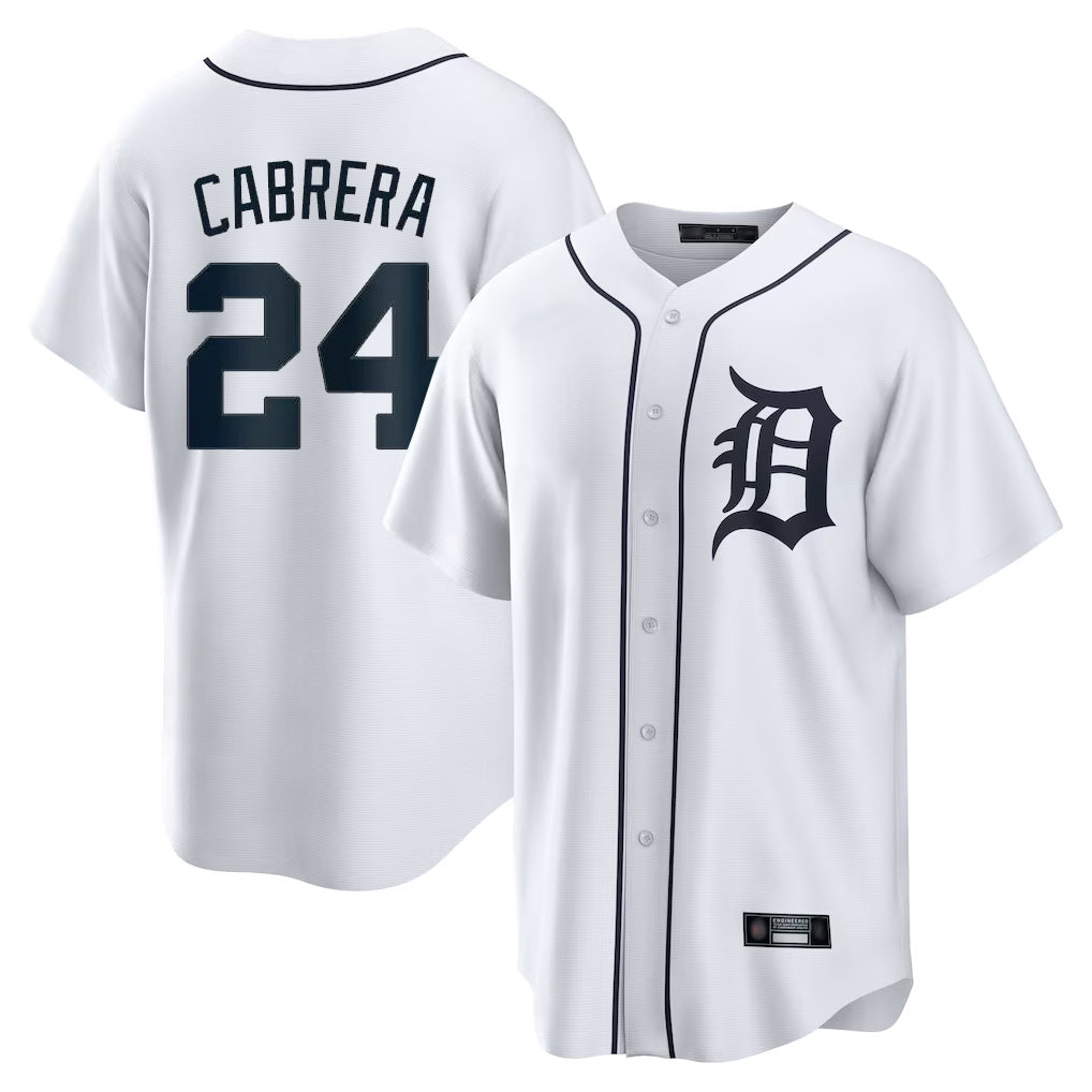 Johmsee D.Tigers #24 Miguel Cabrera Player White Home Game Stitched Jerseys