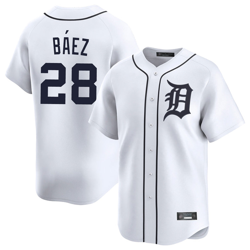 Johmsee D.Tigers #28 Javier Báez Player White Home Limited Stitched Jerseys