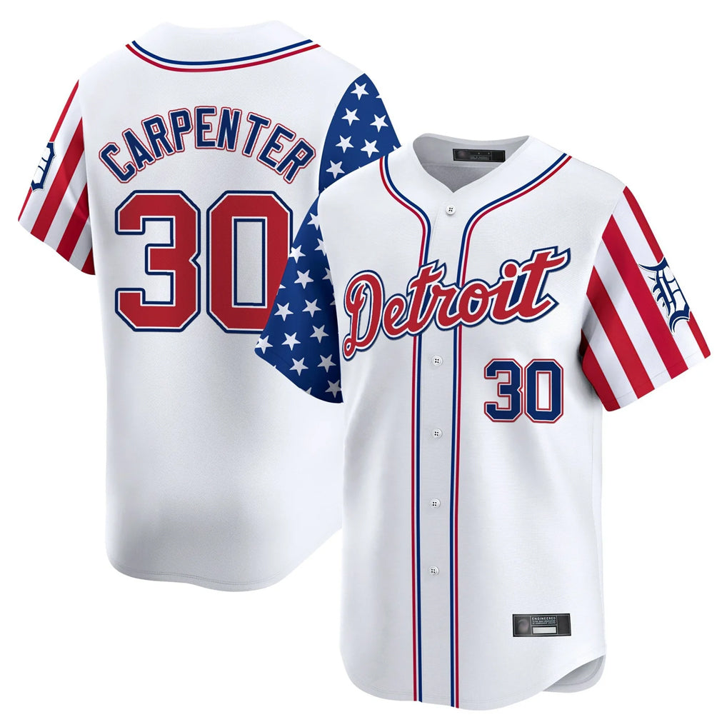 Johmsee D.Tigers #30 Kerry Carpenter Player White Independence Day Vapor Premier Limited Stitched Jerseys