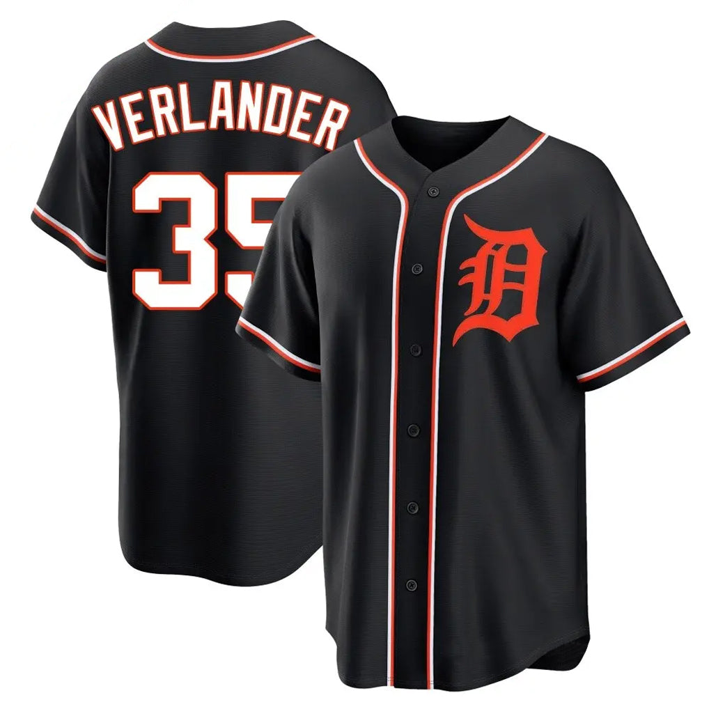 Johmsee D.Tigers #35 Justin Verlander Player Black Fashion Out Home Game Stitched Jerseys