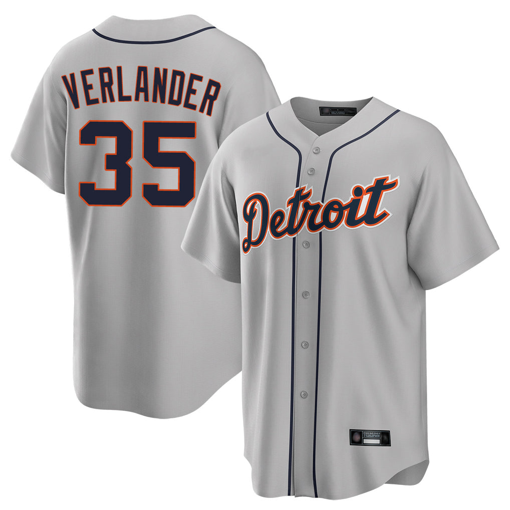 Johmsee D.Tigers #35 Justin Verlander Player Gray Home Game Stitched Jerseys