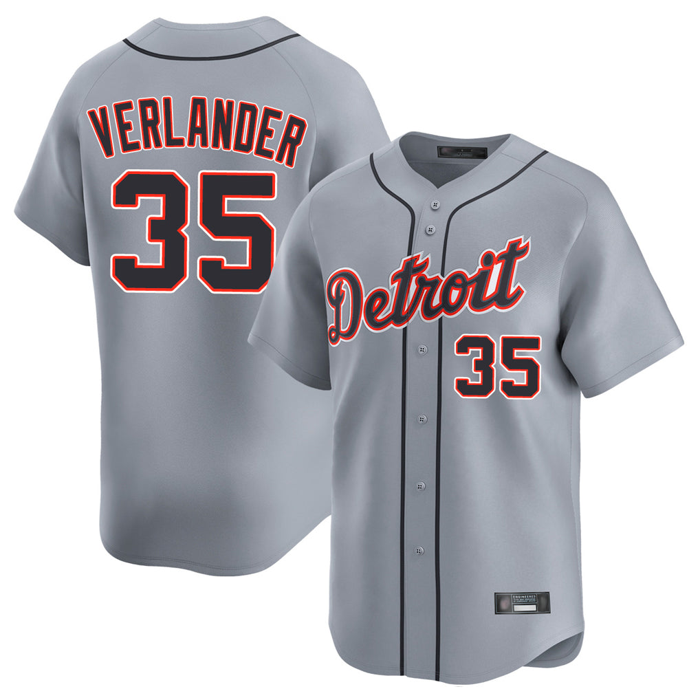 Johmsee D.Tigers #35 Justin Verlander Player Gray Home Limited Stitched Jerseys