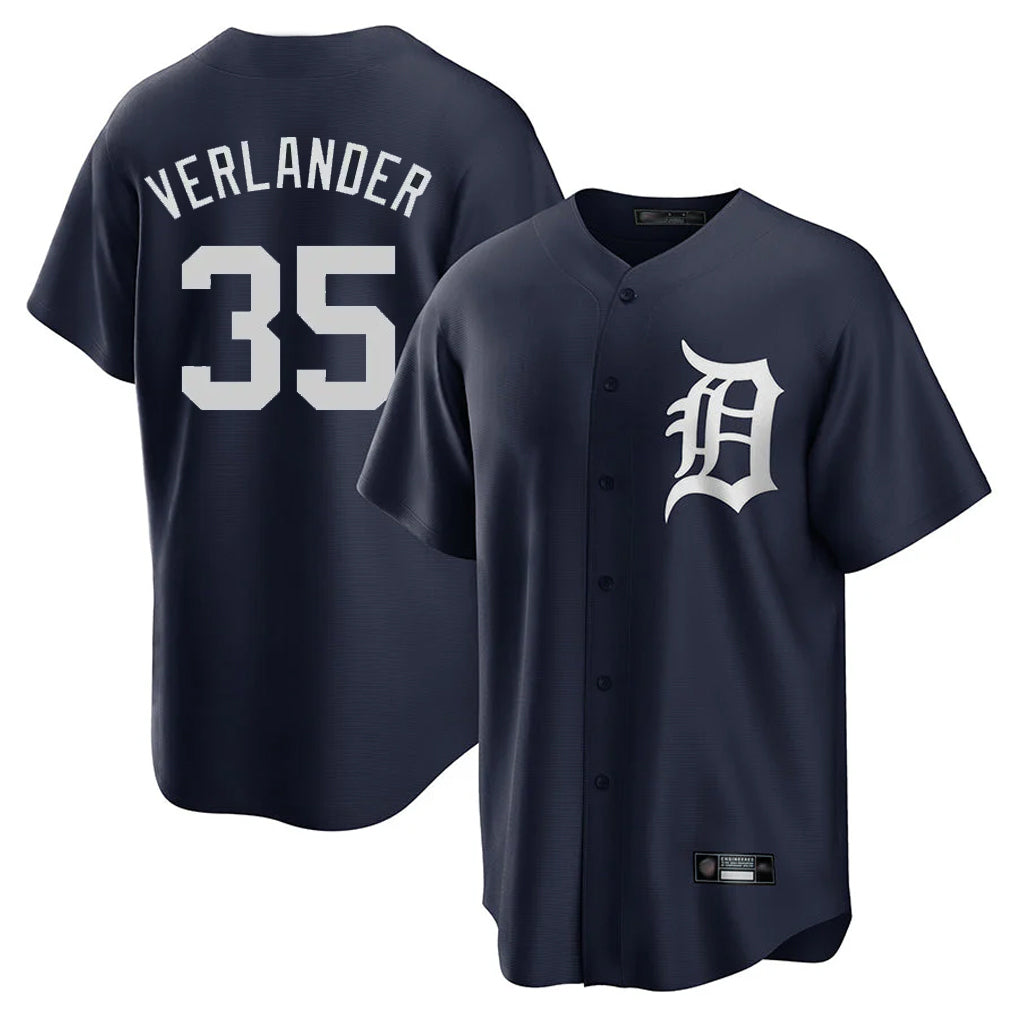 Johmsee D.Tigers #35 Justin Verlander Player Navy Game Home Stitched Jerseys