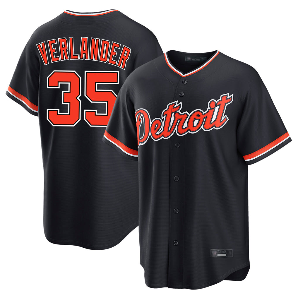 Johmsee D.Tigers #35 Justin Verlander Player Navy Home Game Stitched Jerseys