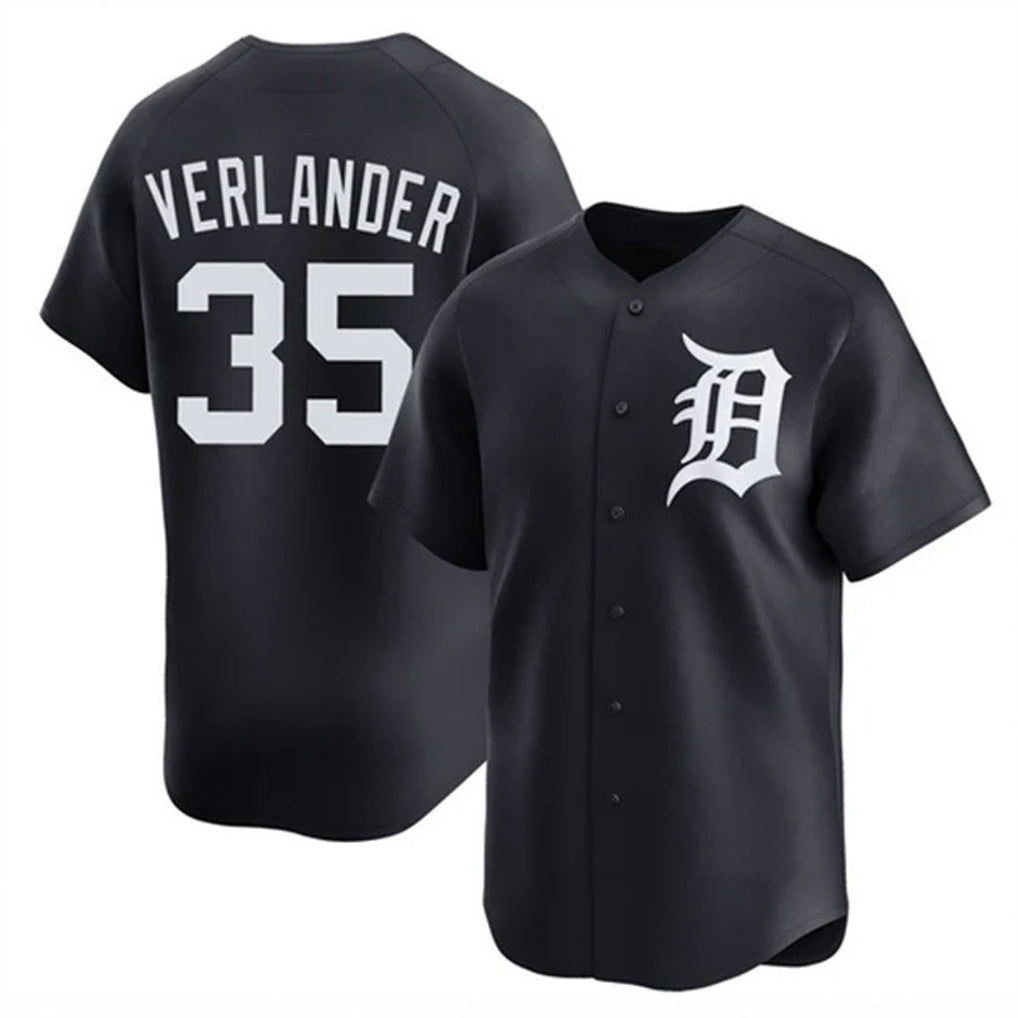 Johmsee D.Tigers #35 Justin Verlander Player Navy Home Limited Game Stitched Jerseys