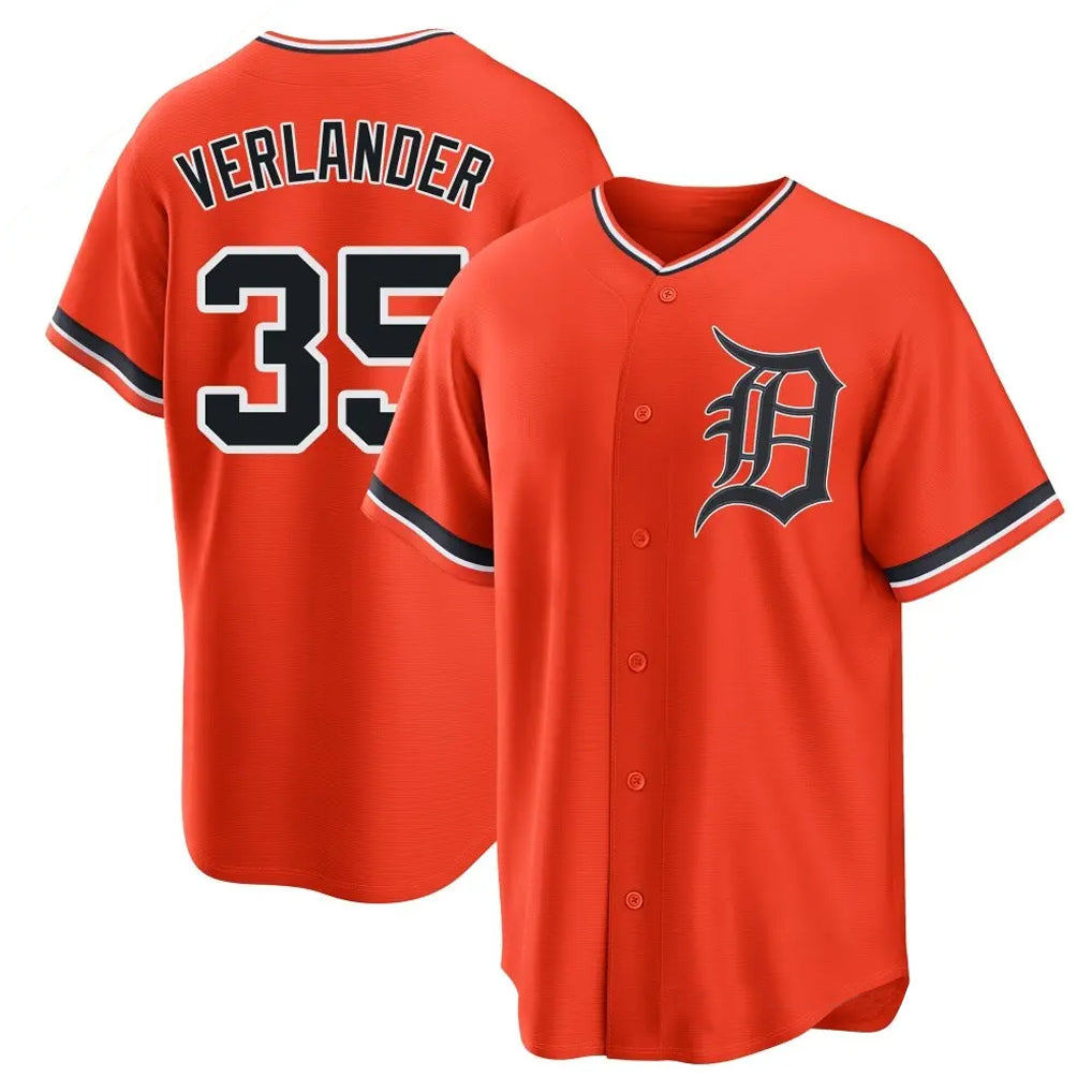 Johmsee D.Tigers #35 Justin Verlander Player Orange Home Game Stitched Jerseys