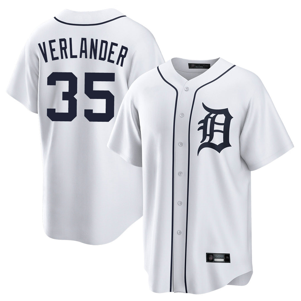 Johmsee D.Tigers #35 Justin Verlander Player White Home Game Stitched Jerseys