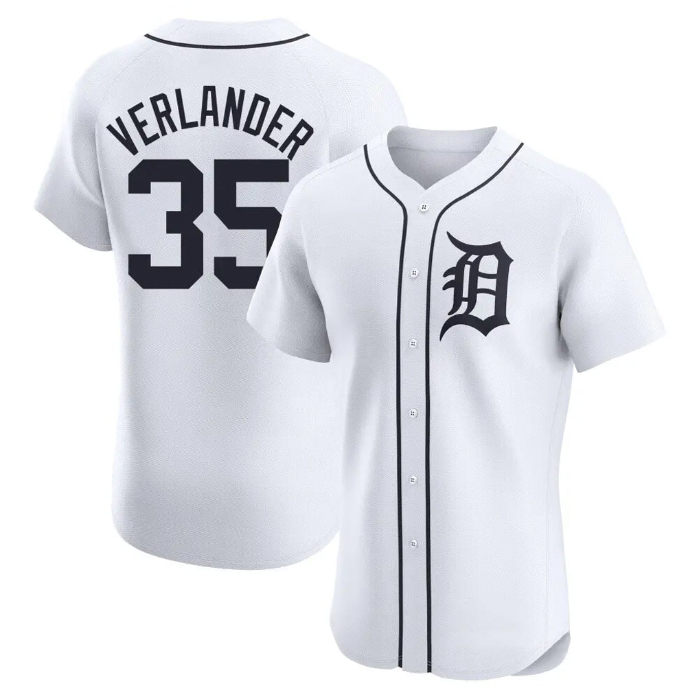 Johmsee D.Tigers #35 Justin Verlander Player White Limited Elite Home Stitched Jerseys