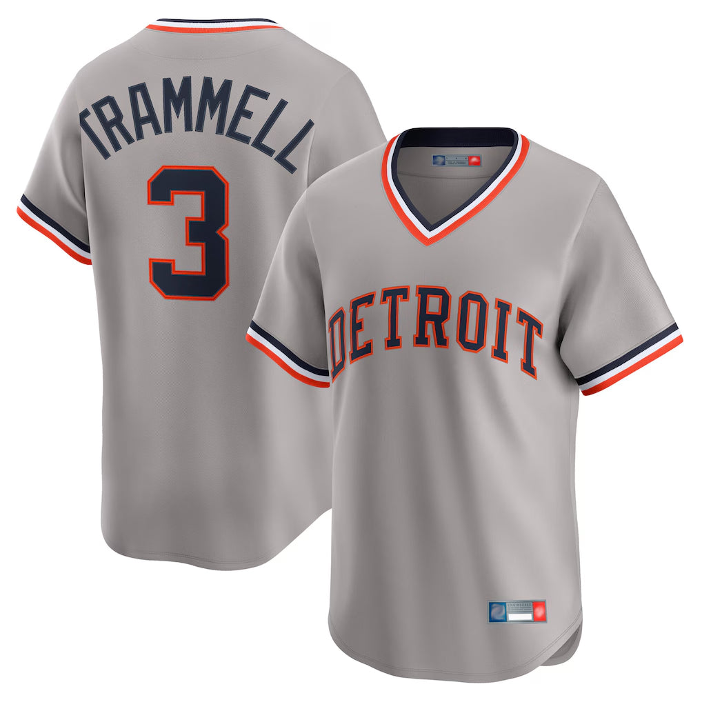 Johmsee D.Tigers #3 Alan Trammell Player Gray Cooperstown T-shirt Home Game Stitched Jerseys