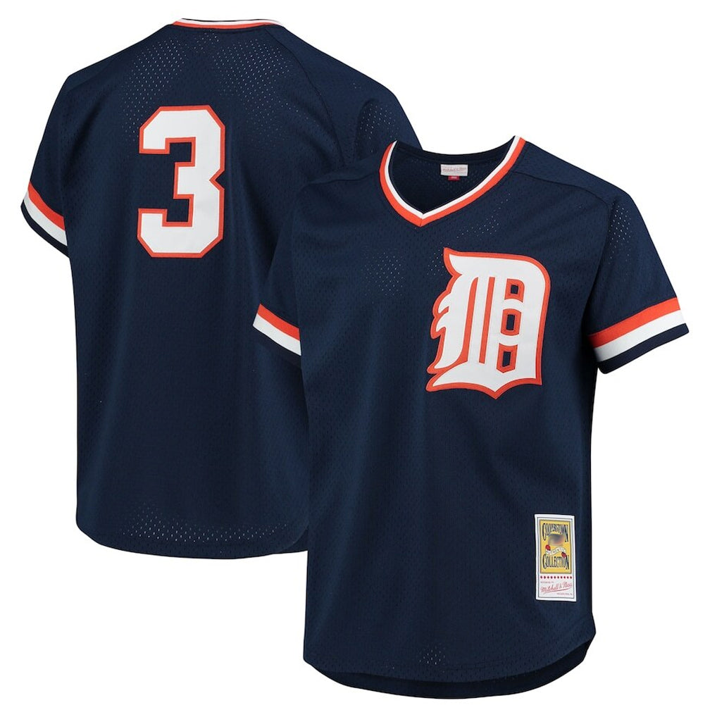 Johmsee D.Tigers #3 Alan Trammell Player Mitchell & Ness Navy 1984 Mesh Batting Practice  T-shirt Stitched Jerseys