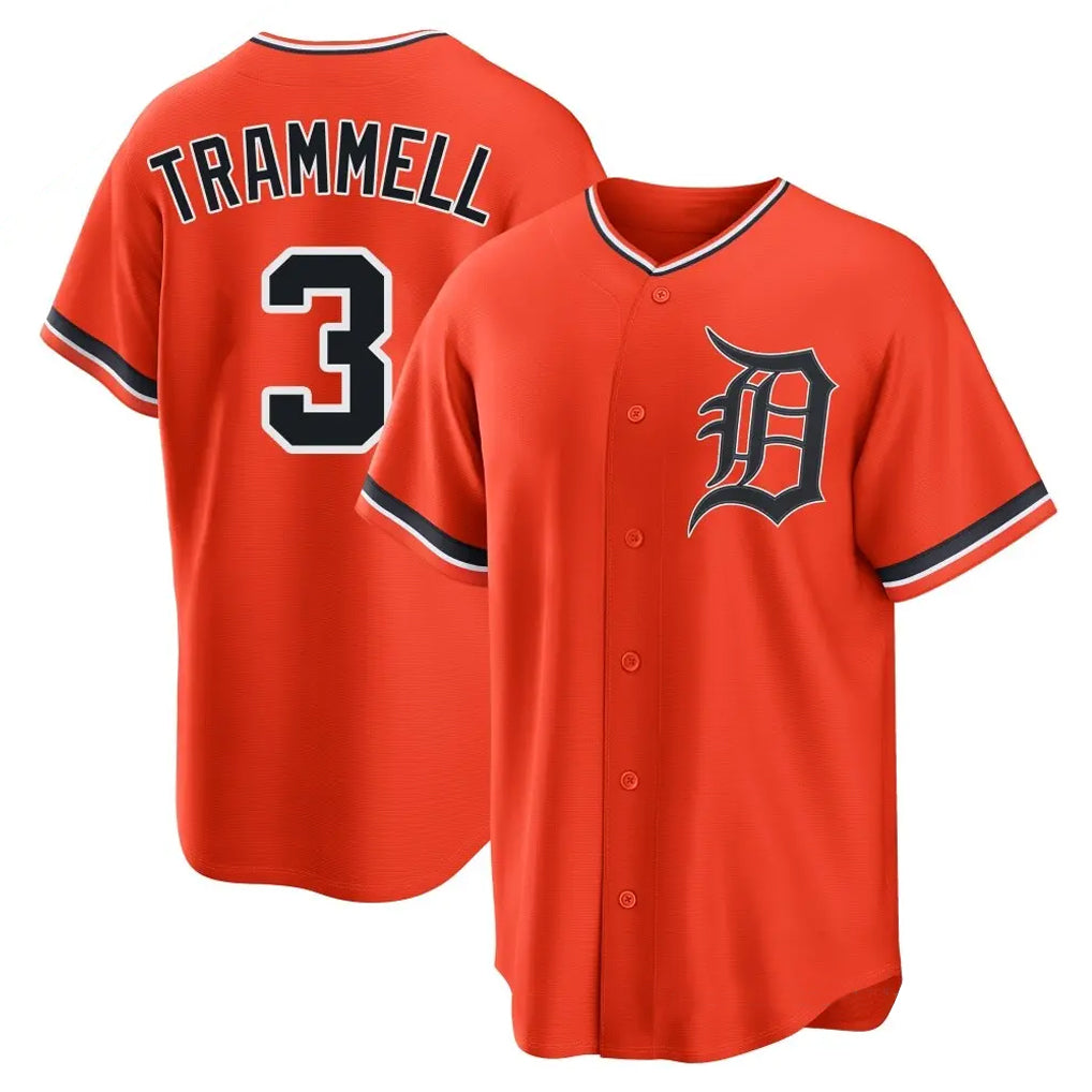 Johmsee D.Tigers #3 Alan Trammell Player Orange Home Game Stitched Jerseys