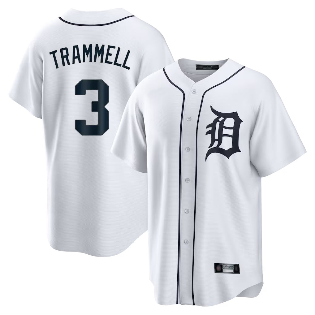 Johmsee D.Tigers #3 Alan Trammell Player White Home Game Stitched Jerseys