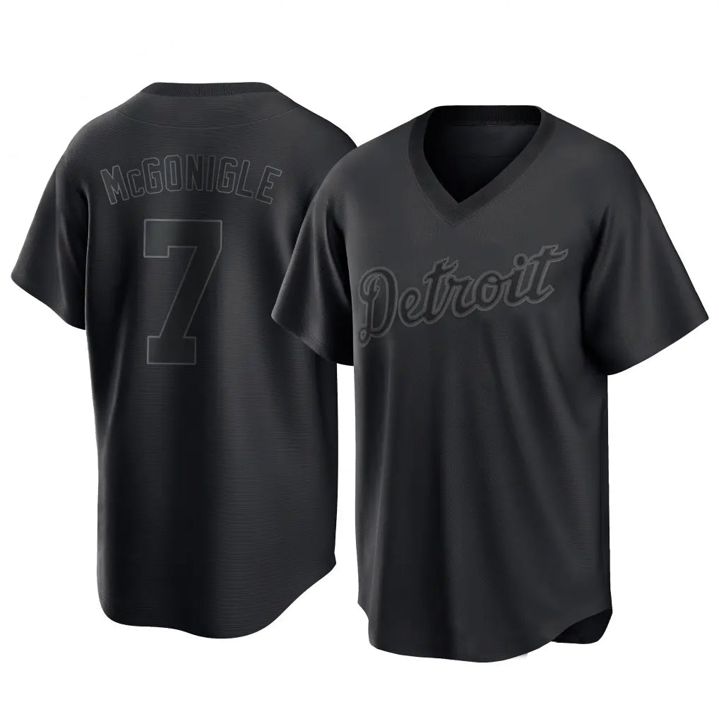 Johmsee D.Tigers #7 Kevin McGonigle Player Black T-shirt Home Game Stitched Jerseys