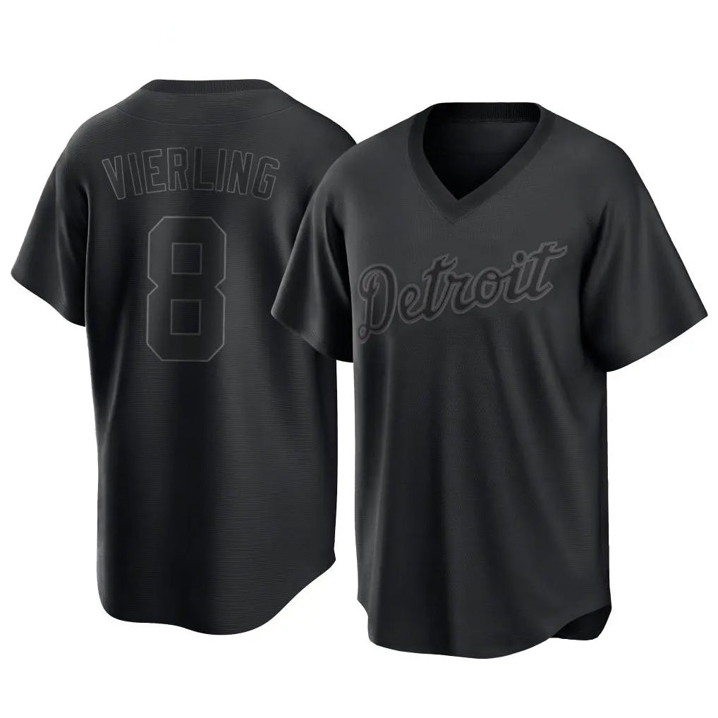 Johmsee D.Tigers #8 Matt Vierling Player Black T-shirt Home Game Stitched Jerseys