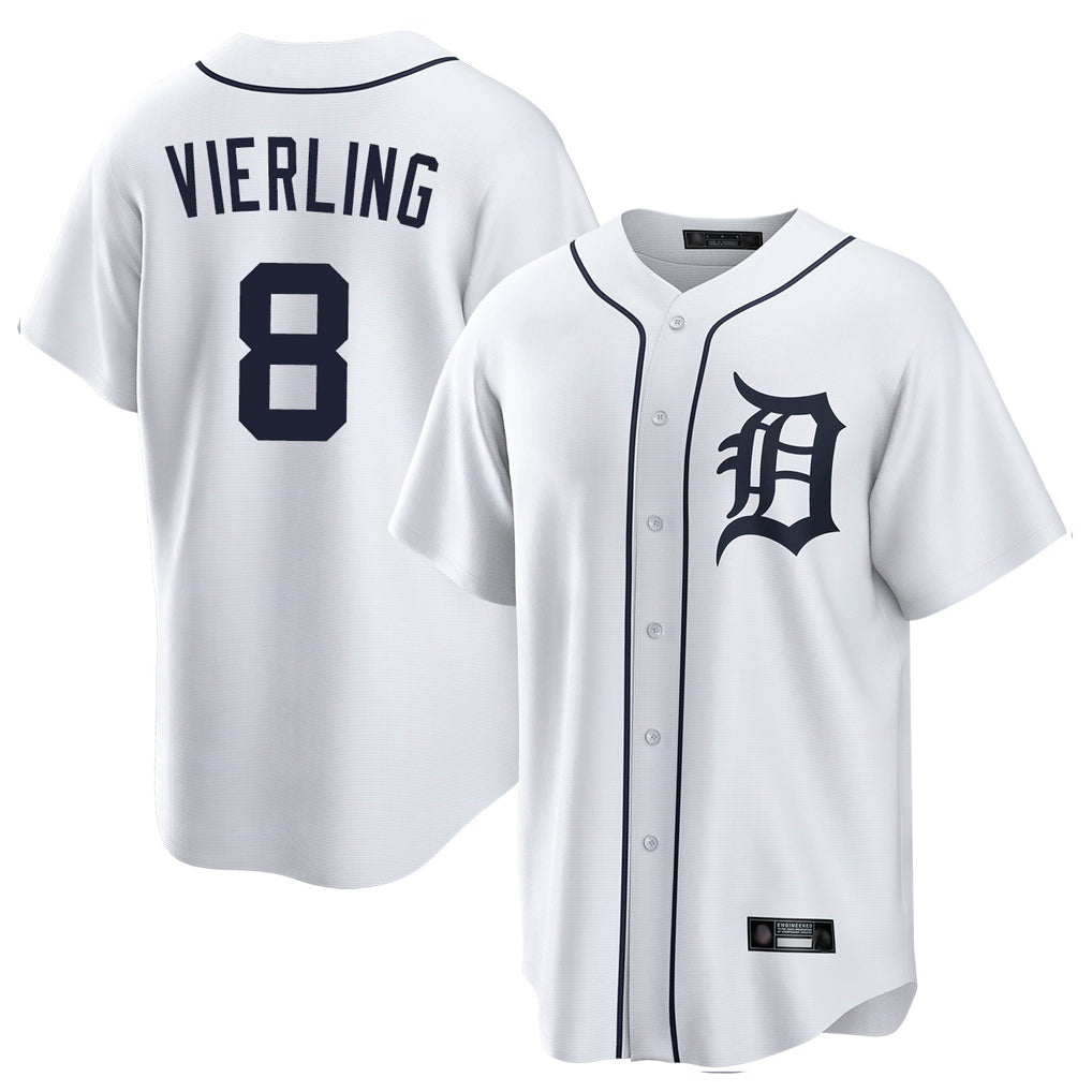 Johmsee D.Tigers #8 Matt Vierling Player White Home Game Stitched Jerseys