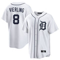 Johmsee D.Tigers #8 Matt Vierling Player White Home Game Stitched Jerseys