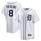 Johmsee D.Tigers #8 Matt Vierling Player White Home Game Stitched Jerseys