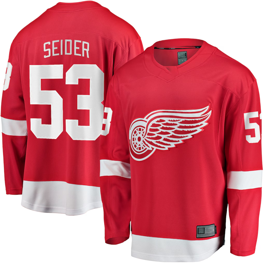 Johmsee DR.Wings #53 Moritz Seider Red Home Breakaway Player Jerseys