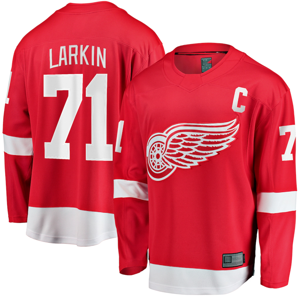 Johmsee DR.Wings #71 Dylan Larkin Branded Red Captain Home Breakaway Jerseys