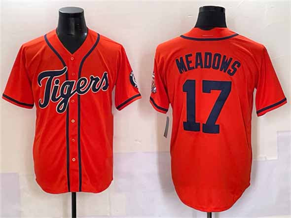 Detroit Tigers #17 Parker Meadows Orange With Patch Cool Base Stitched Baseball Jersey