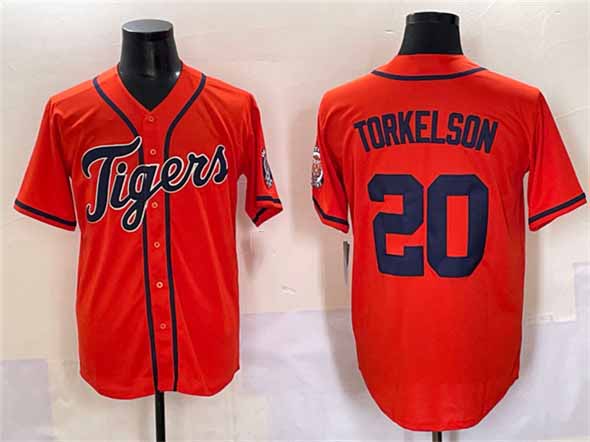 Detroit Tigers #20 Spencer Torkelson Orange With Patch Cool Base Stitched Baseball Jersey