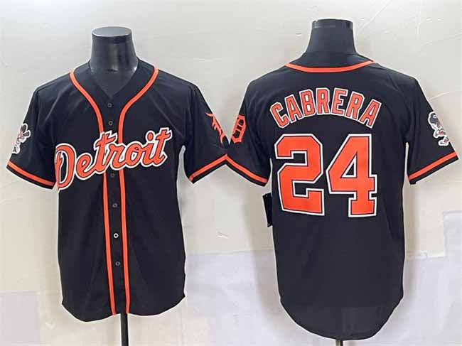 Detroit Tigers #24 Miguel Cabrera Black With Patch Cool Base Stitched Baseball Jersey