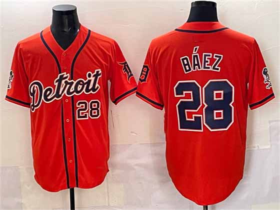 Detroit Tigers #28 Javier Báez Orange With Patch Vapor Premier Limited Stitched Baseball Jersey