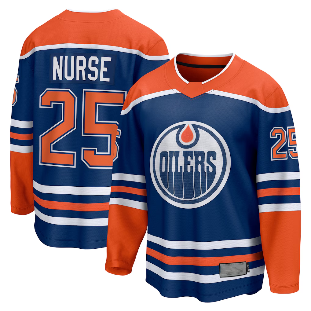 Johmsee E.Oilers #25 Darnell Nurse Royal Home Breakaway Player Jerseys