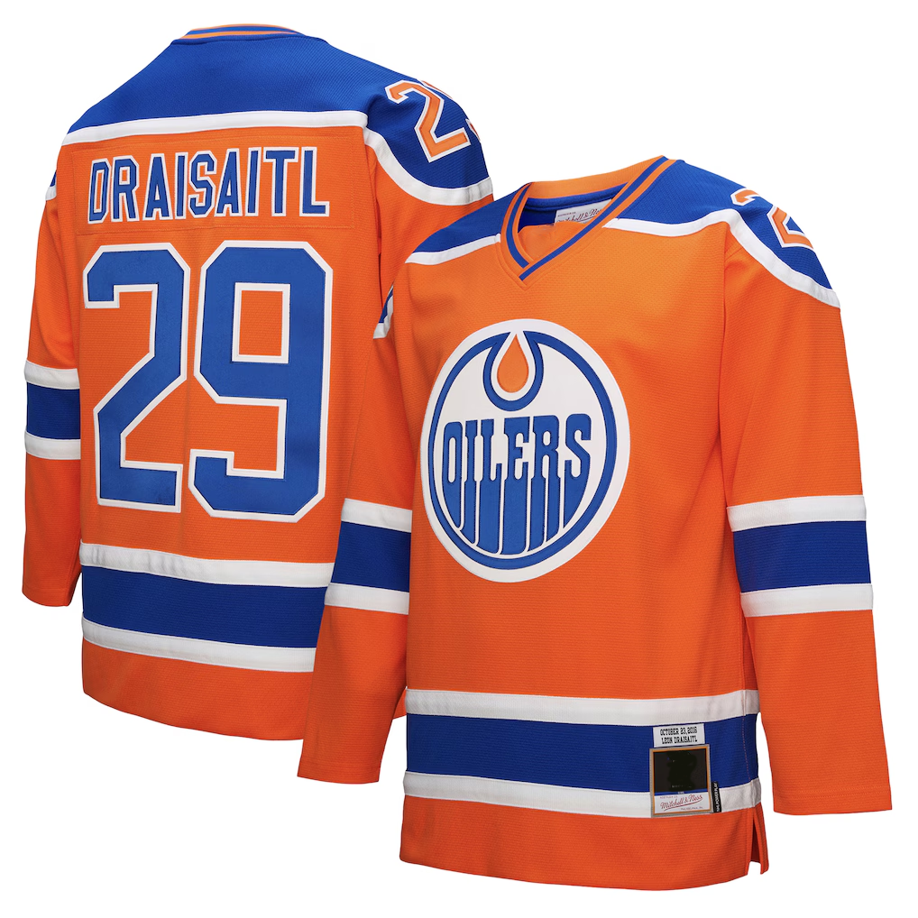 Johmsee E.Oilers #29 Leon Draisaitl Mitchell & Ness Orange Power Play Jerseys
