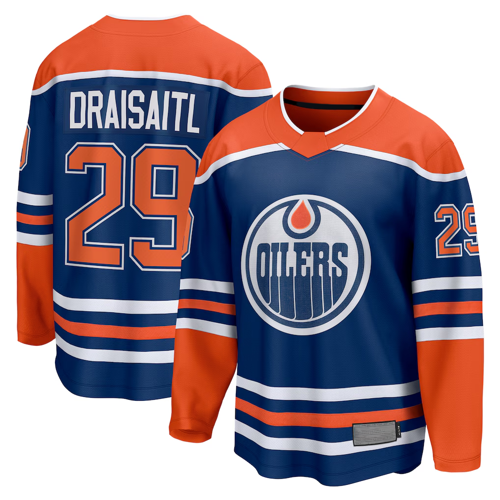 Johmsee E.Oilers #29 Leon Draisaitl Royal Home Breakaway Jerseys