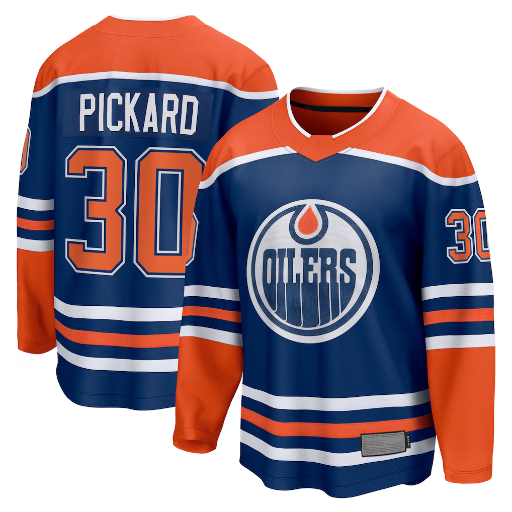 Johmsee E.Oilers #30 Calvin Pickard Royal Home Premier Breakaway Player Jerseys