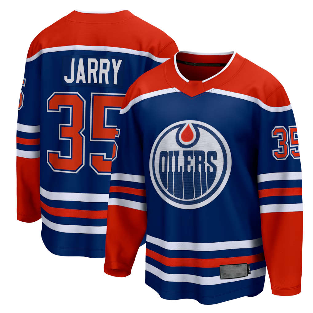 Johmsee E.Oilers #35 Tristan Jarry Royal Home Premier Breakaway Player Jerseys