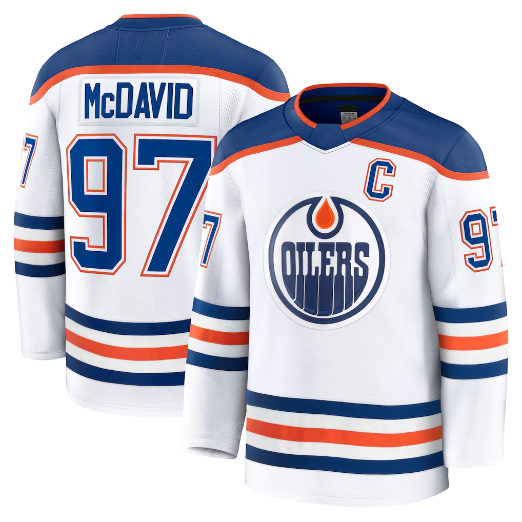 Johmsee E.Oilers #97 Connor McDavid White Away Premium Jerseys