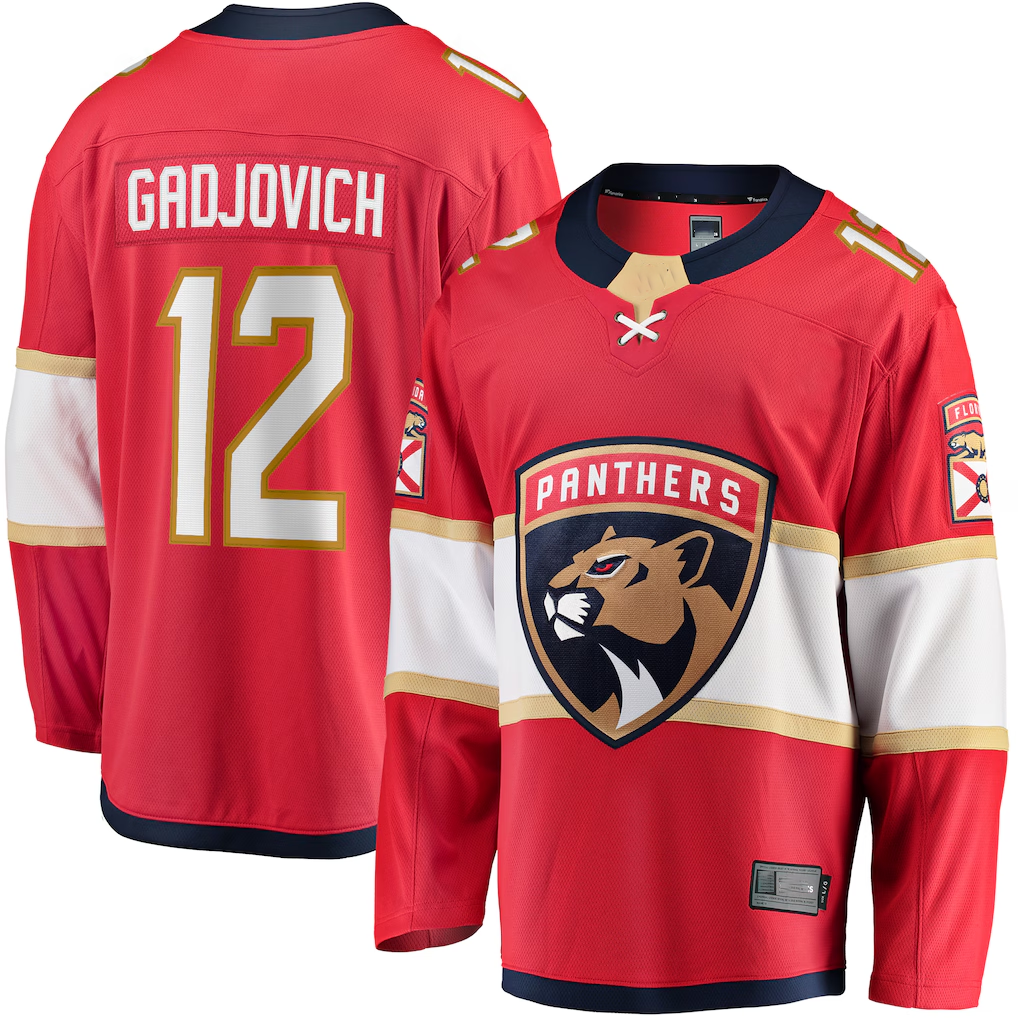 Johmsee F.Panthers #12 Jonah Gadjovich Red Premier Breakaway Player Jerseys