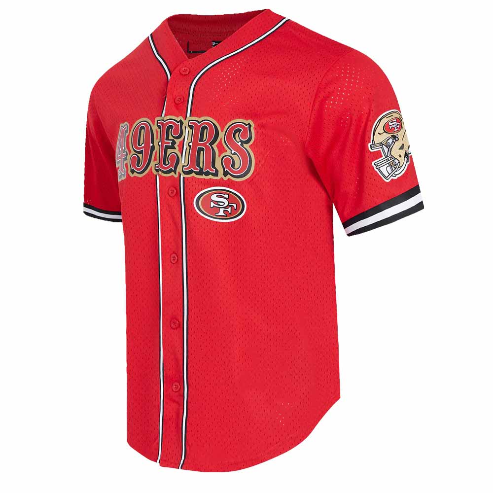 SF.49ers Red Pro Standard Mesh Button Down Shirt American Football Jersey
