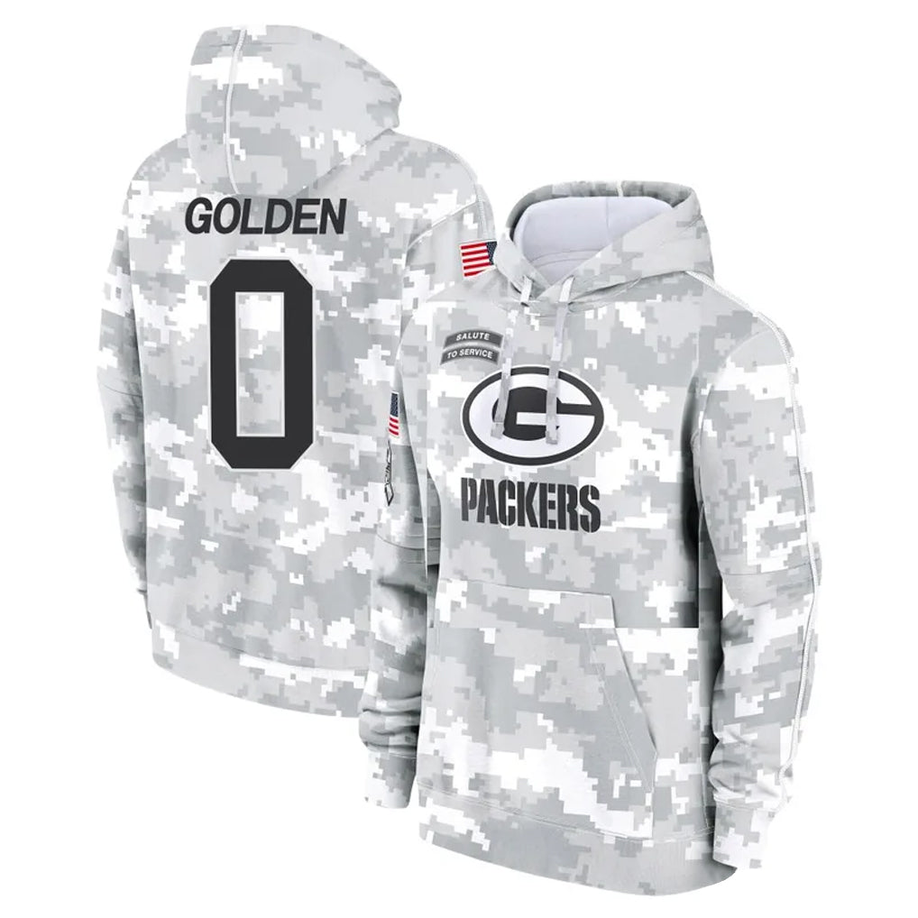 Johmsee GB.Packers #0 Matthew Golden Player Arctic Camo Salute to Service Hoodies Limited Game Stitched Jerseys