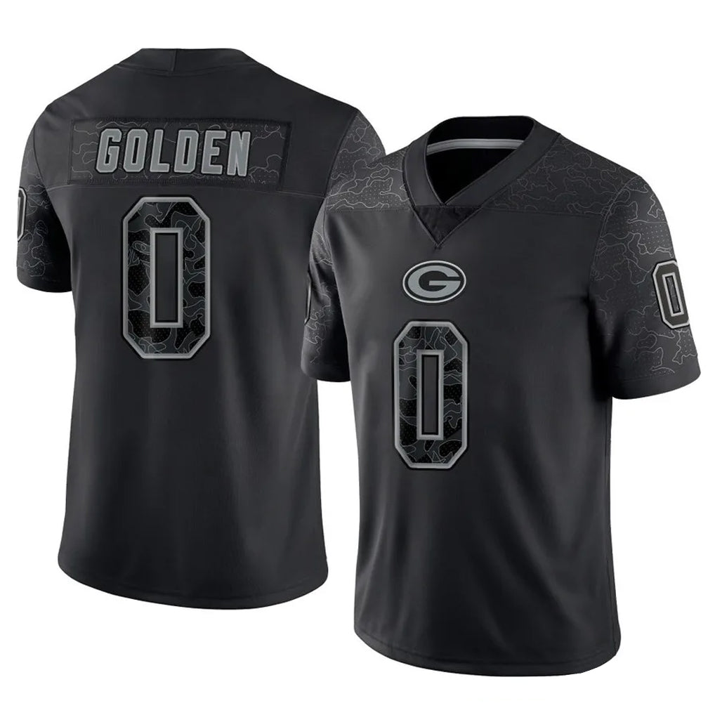 Johmsee GB.Packers #0 Matthew Golden Player Black Reflective Limited Home Game Stitched Jerseys