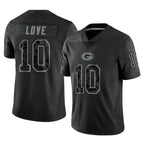 Johmsee GB.Packers #10 Jordan Love Player Black Reflective Limited Home Game Stitched Jerseys