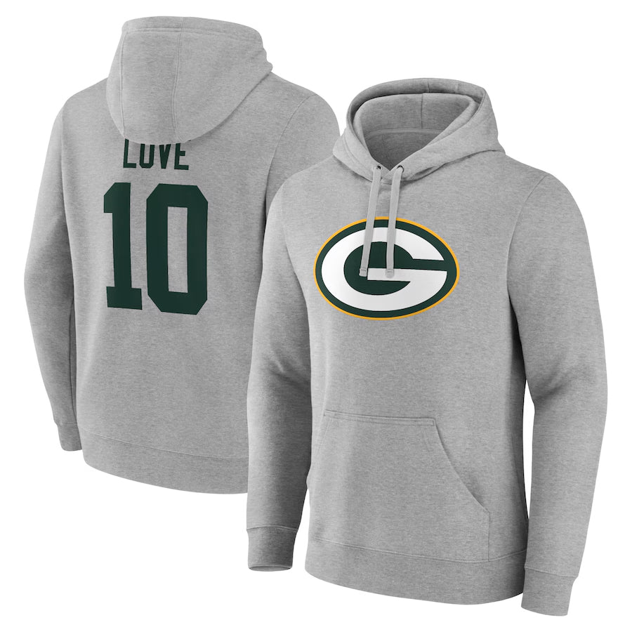 Johmsee GB.Packers #10 Jordan Love Player Gray Pullover Hoodie Game Stitched Jerseys