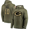 Johmsee GB.Packers #10 Jordan Love Player Olive Salute to Service Pullover Hoodie Game Stitched Jerseys