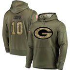 Johmsee GB.Packers #10 Jordan Love Player Olive Salute to Service Pullover Hoodie Game Stitched Jerseys