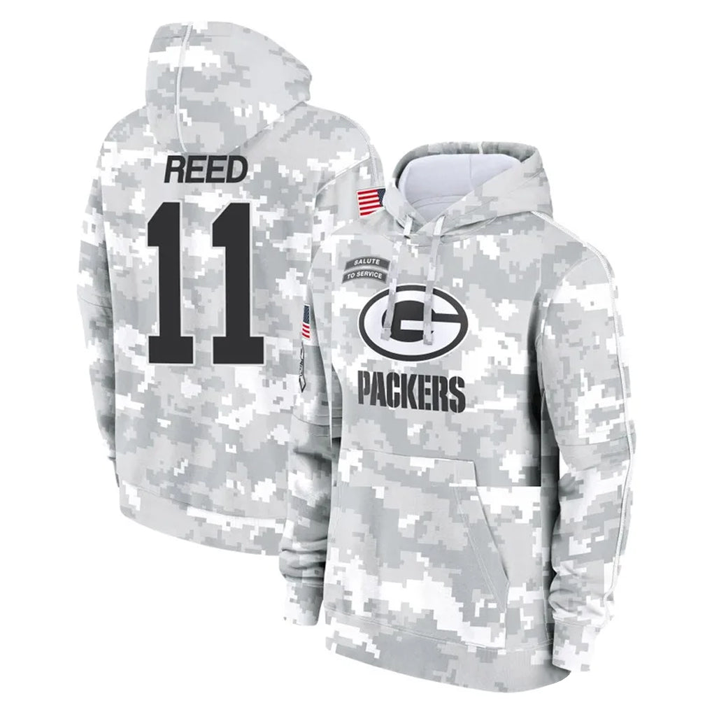 Johmsee GB.Packers #11 Jayden Reed Player Arctic Camo Salute to Service Hoodies Limited Game Stitched Jerseys