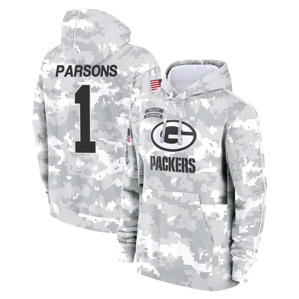 Johmsee GB.Packers #1 Micah Parsons Player Arctic Camo Salute to Service Hoodies Limited Game Stitched Jerseys