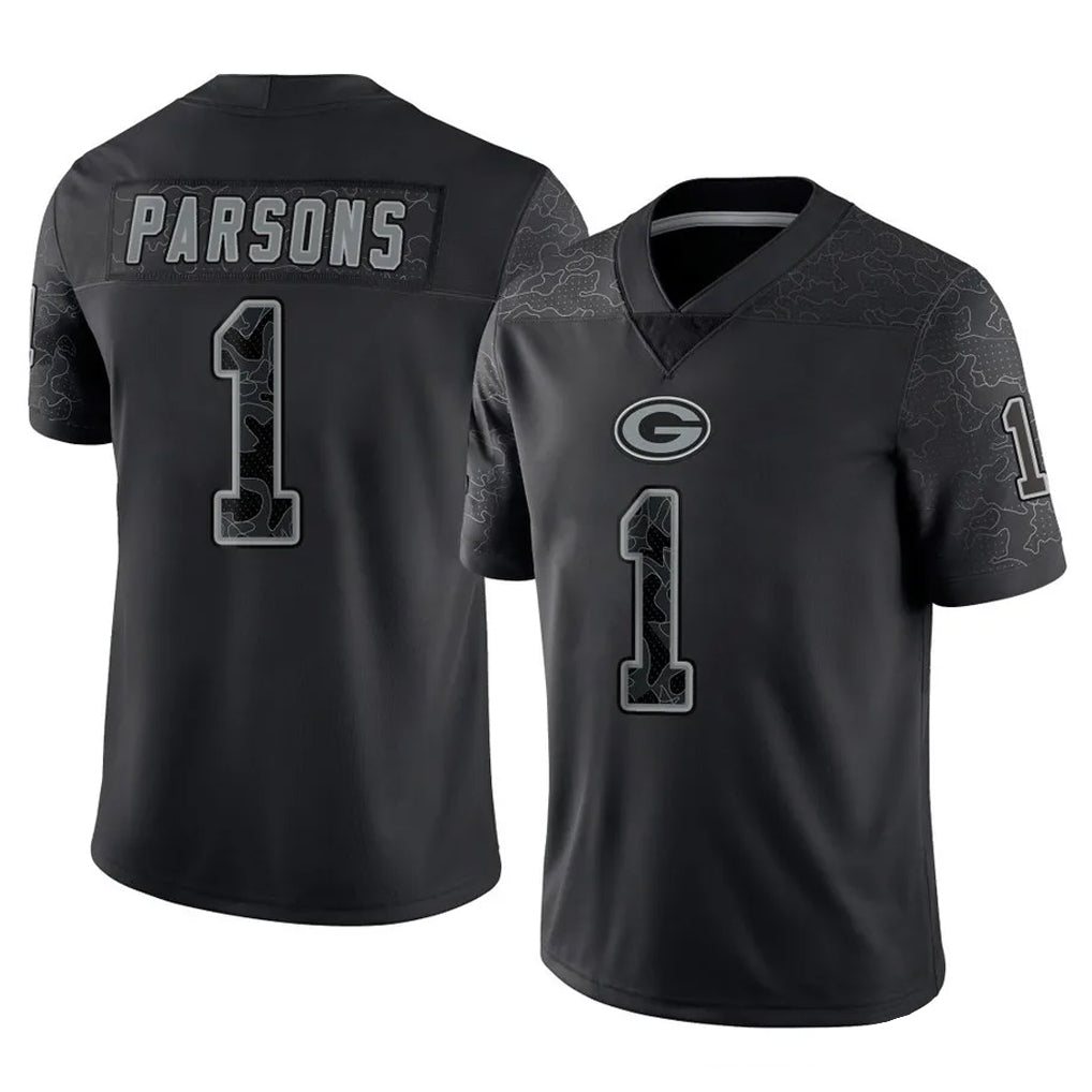 Johmsee GB.Packers #1 Micah Parsons Player Black Reflective Limited Home Game Stitched Jerseys