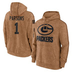 Johmsee GB.Packers #1 Micah Parsons Player Brown Salute to Service Hoodies Limited Game Stitched Jerseys