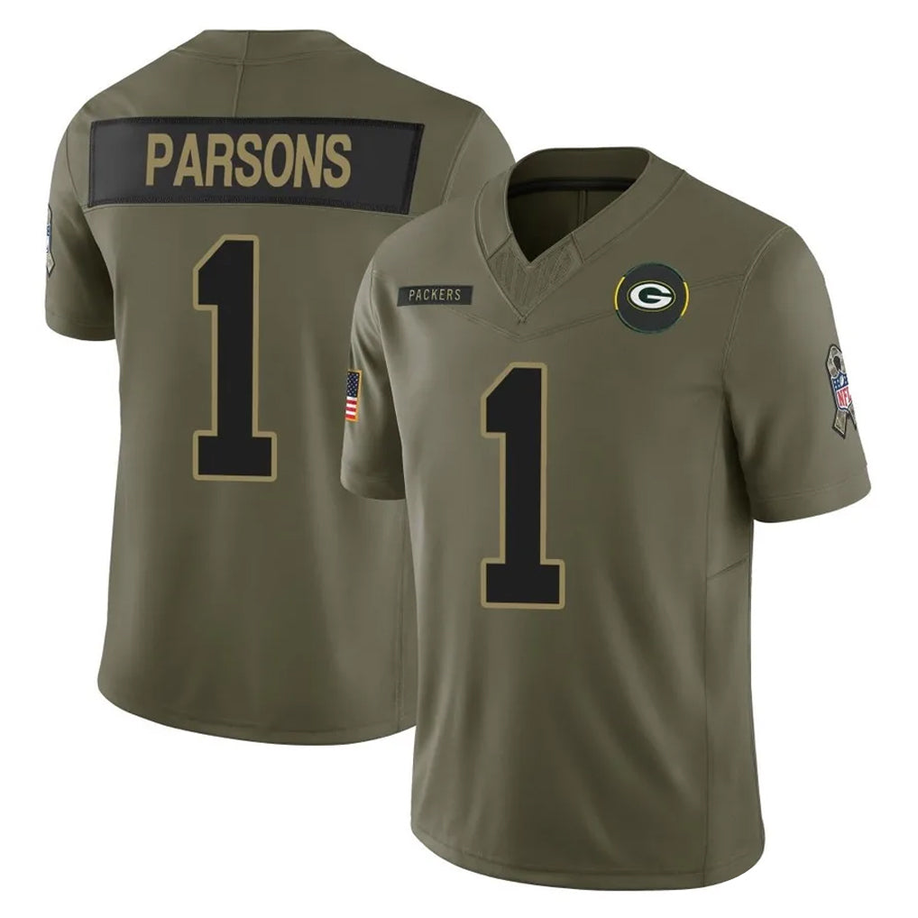 Johmsee GB.Packers #1 Micah Parsons Player Olive 2025 Salute To Service Limited Home Game Stitched Jerseys