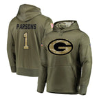 Johmsee GB.Packers #1 Micah Parsons Player Olive Salute to Service Pullover Hoodies Home Game Stitched Jerseys