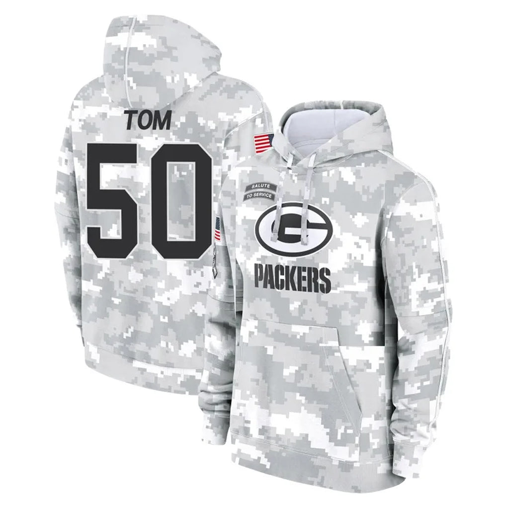 Johmsee GB.Packers #50 Zach Tom Player Arctic Camo Salute to Service Hoodies Limited Game Stitched Jerseys