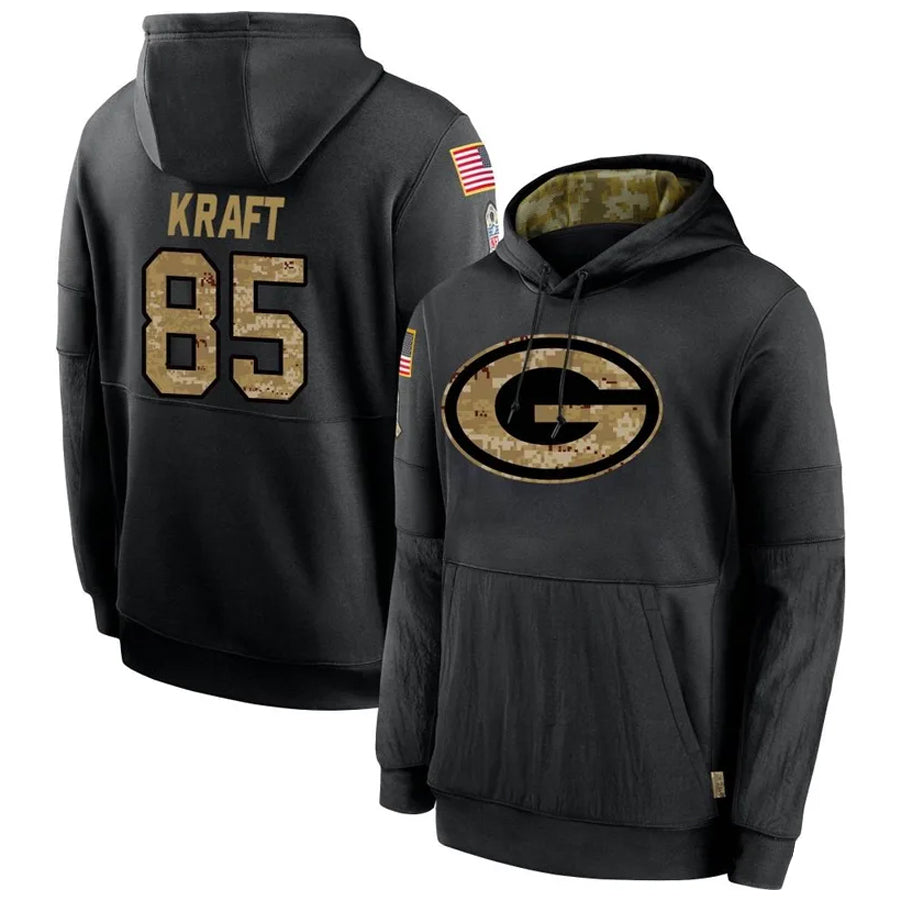 Johmsee GB.Packers #85 Tucker Kraft Player Black Salute To Service Hoodies Game Stitched Jerseys