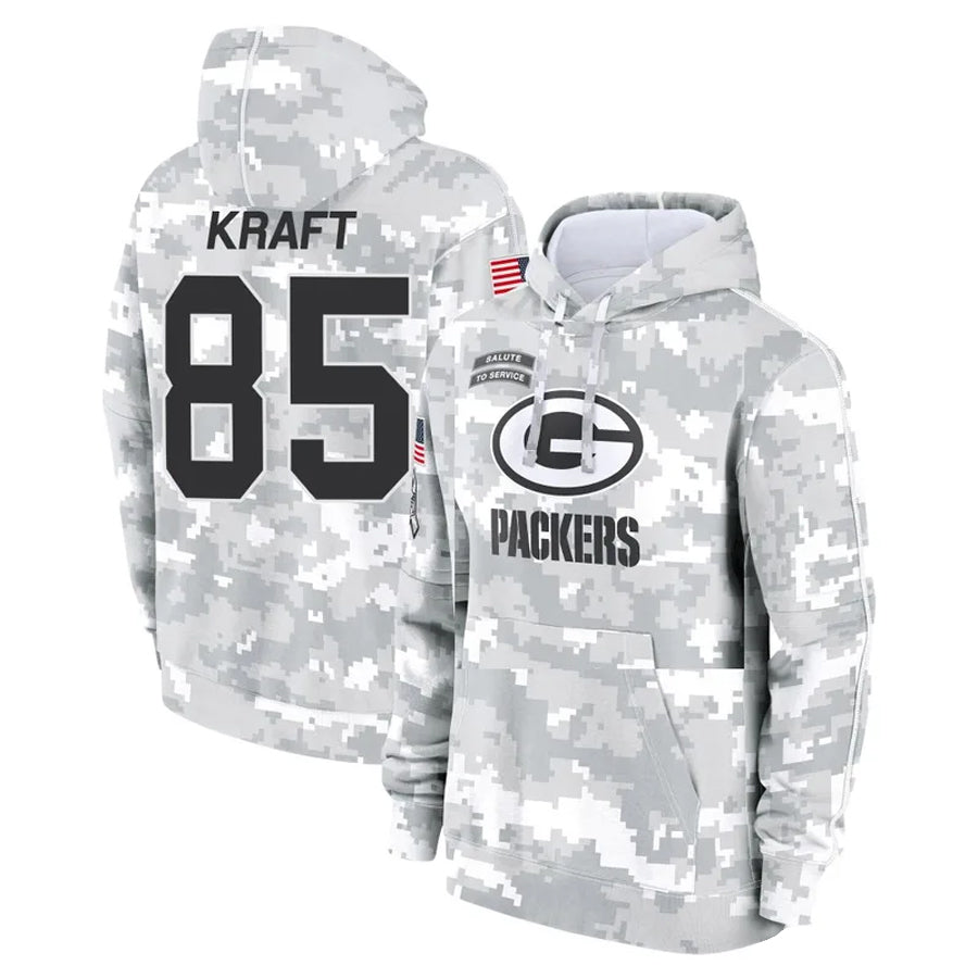 Johmsee GB.Packers #85 Tucker Kraft Player Camo Salute To Service Hoodies Game Stitched Jerseys